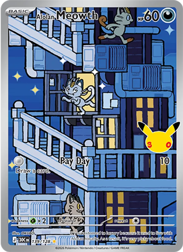 Alolan Meowth card from 30th Celebration, number 139/128