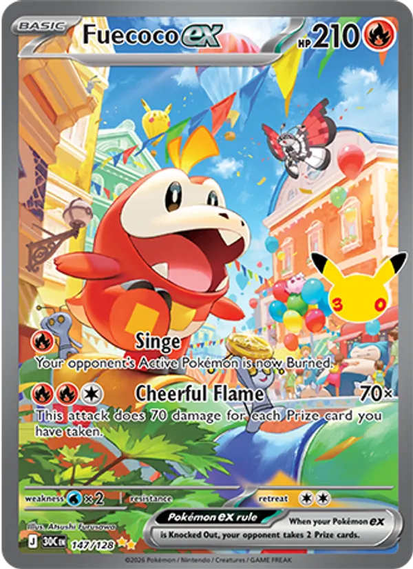 Fuecoco ex card from 30th Celebration, number 147/128