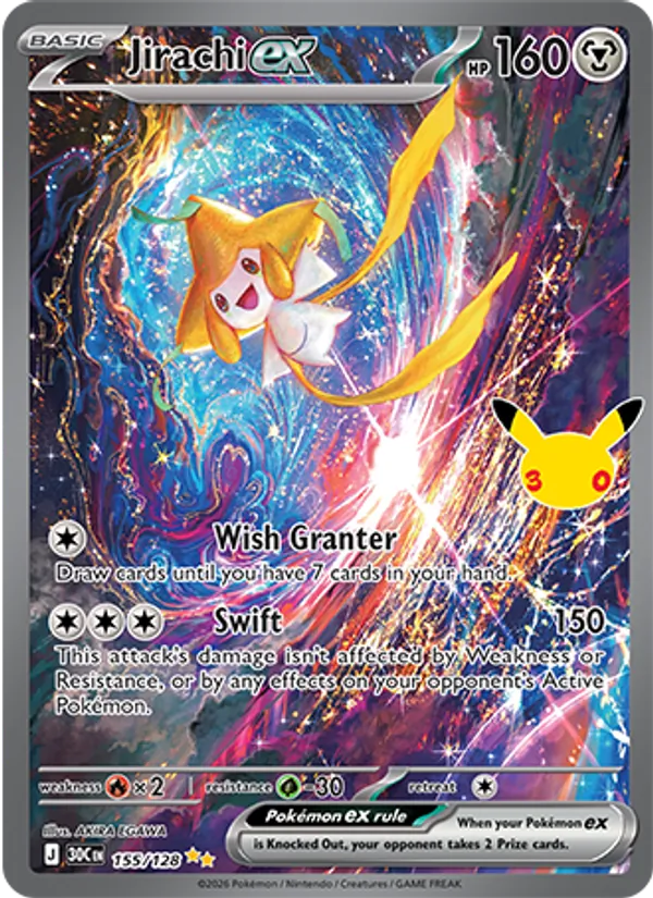 Jirachi ex card from 30th Celebration, number 155/128