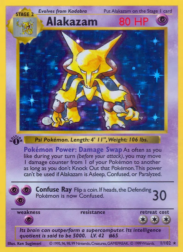 Alakazam card from Base Set, number 1/102