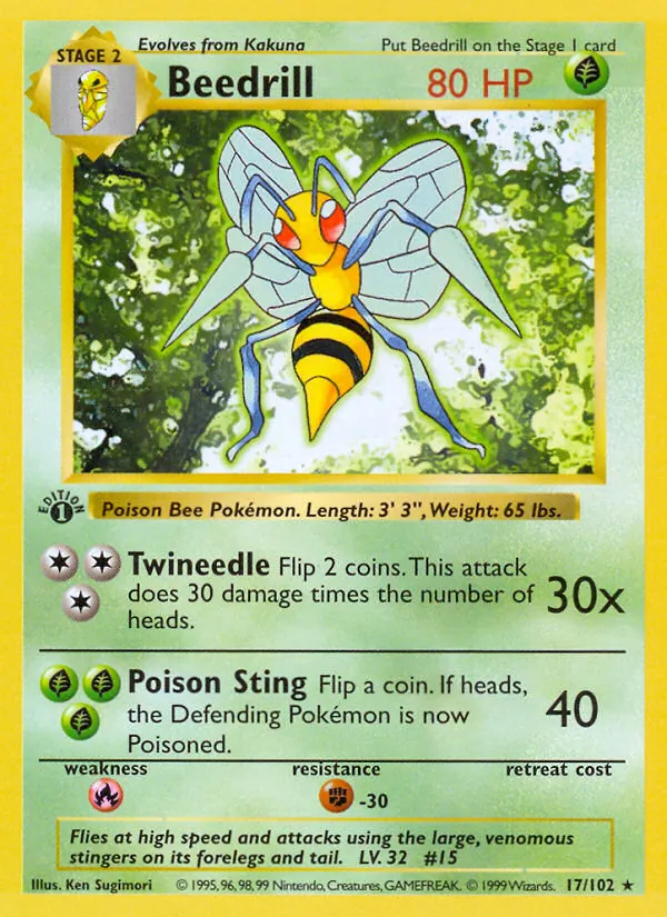 Beedrill card from Base Set, number 17/102