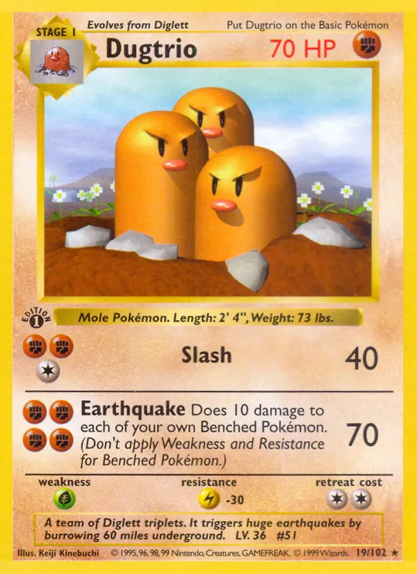 Dugtrio card from Base Set, number 19/102