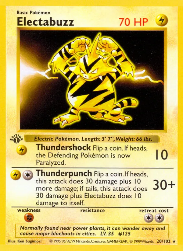 Electabuzz card from Base Set, number 20/102