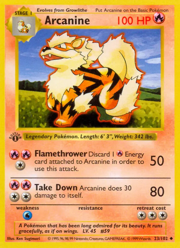 Arcanine card from Base Set, number 23/102