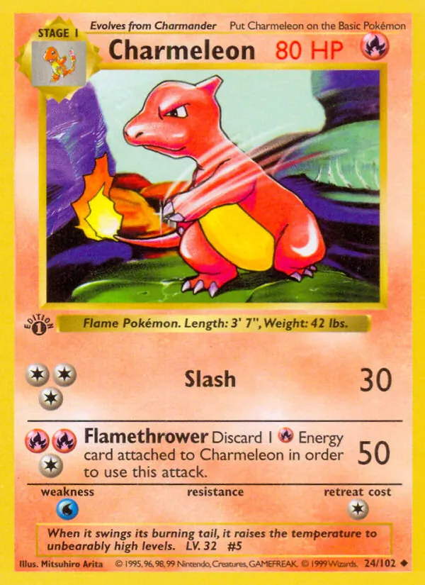 Kartu Charmeleon dari Base Set, nomor 24/102