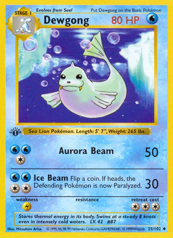Dewgong card from Base Set, number 25/102
