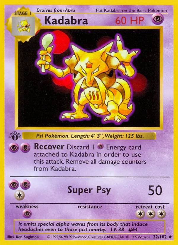Kadabra card from Base Set, number 32/102