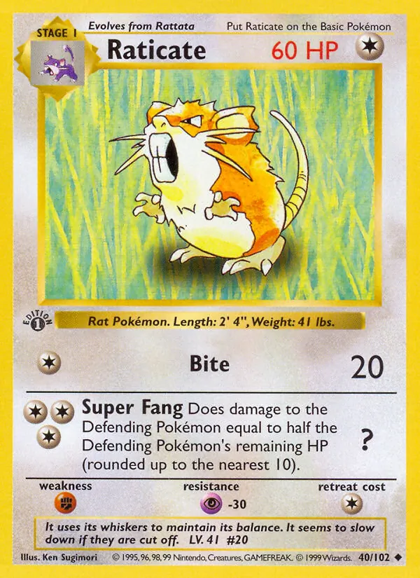 Raticate card from Base Set, number 40/102