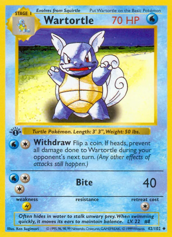 Wartortle card from Base Set, number 42/102