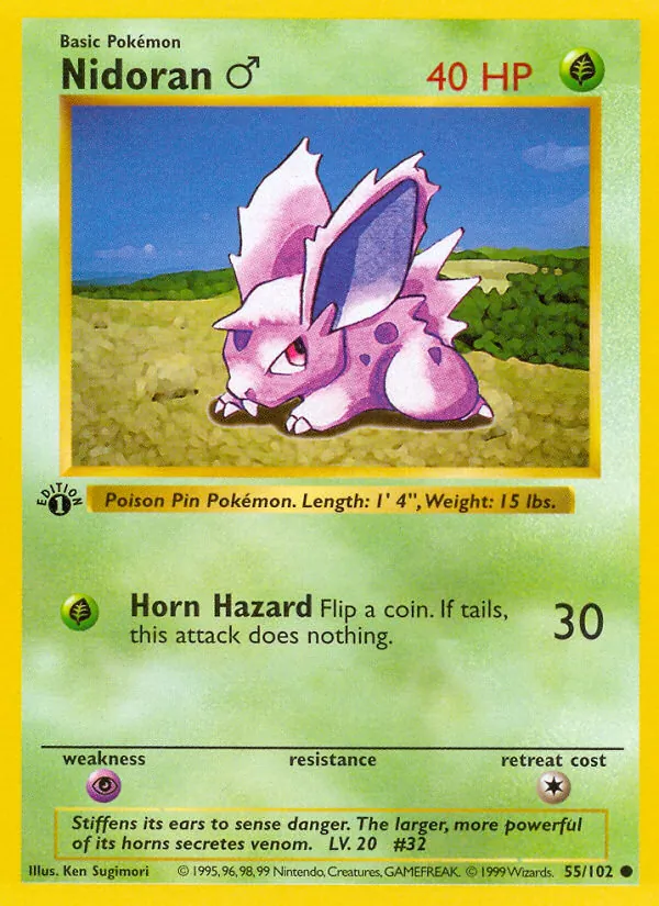 Kartu Nidoran♂ dari Base Set, nomor 55/102