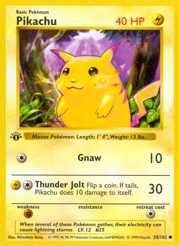 Pikachu card from Base Set, number 58/102