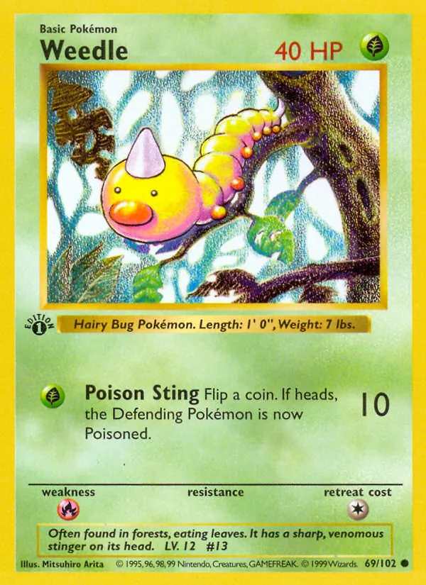 Weedle card from Base Set, number 69/102