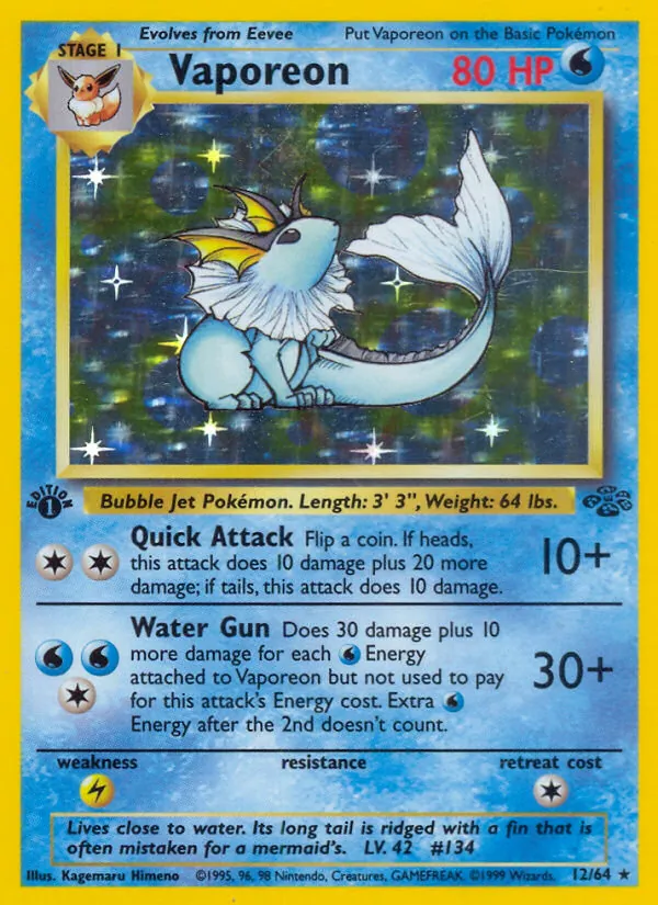 Kartu Vaporeon dari Jungle, nomor 12/64