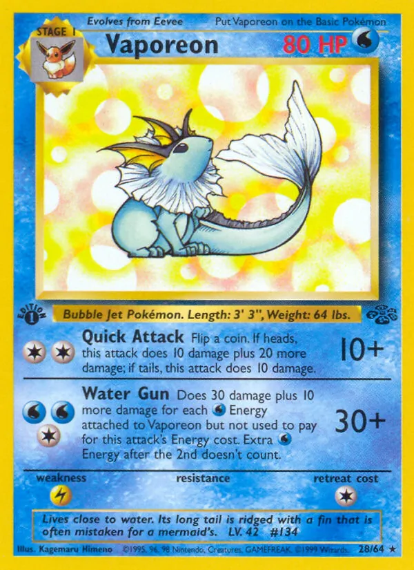Kartu Vaporeon dari Jungle, nomor 28/64