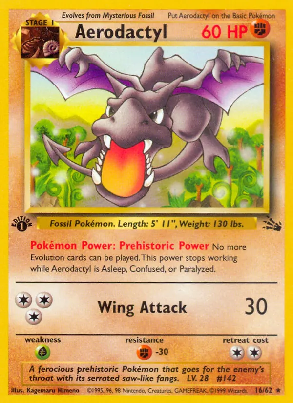 Aerodactyl card from Fossil, number 16/62