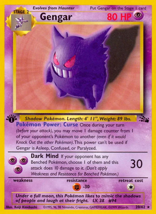 Gengar card from Fossil, number 20/62