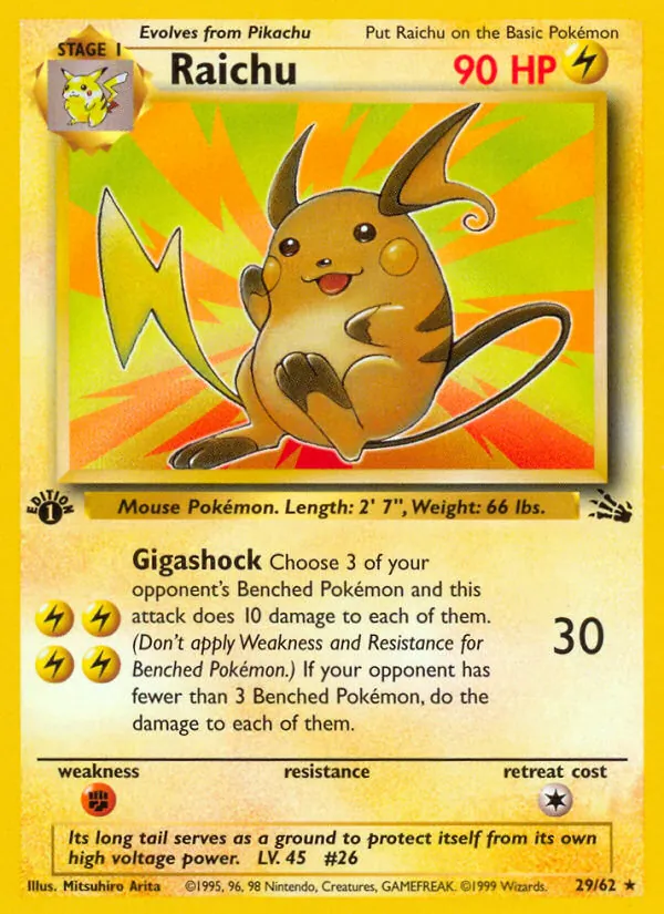 Raichu card from Fossil, number 29/62