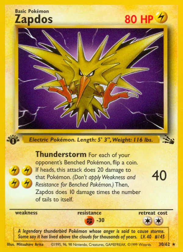 Zapdos card from Fossil, number 30/62
