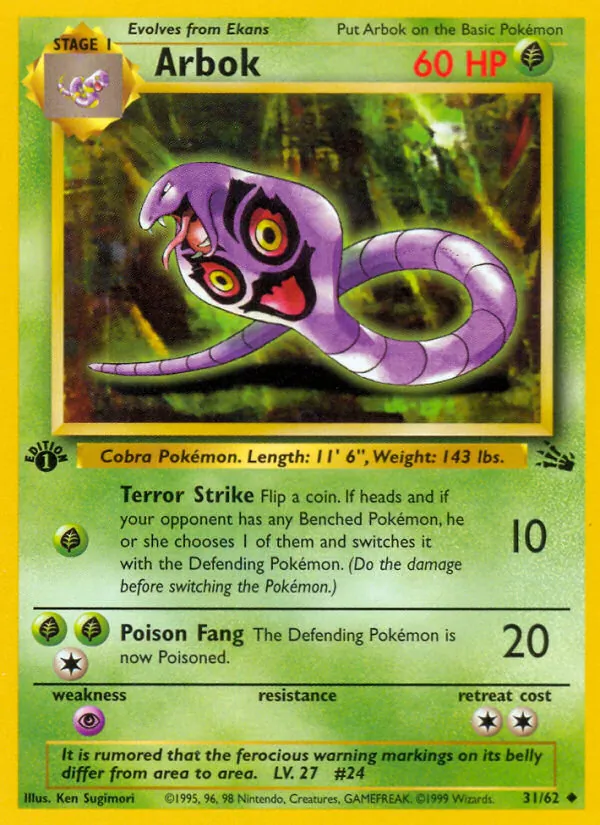 Arbok card from Fossil, number 31/62