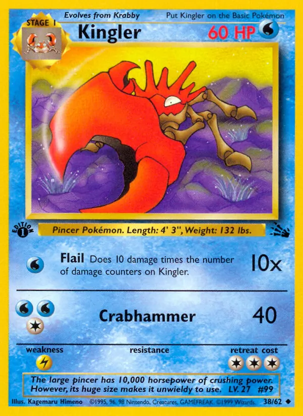 Kingler card from Fossil, number 38/62