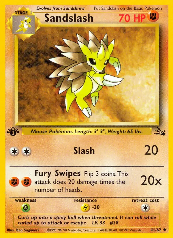 Sandslash card from Fossil, number 41/62
