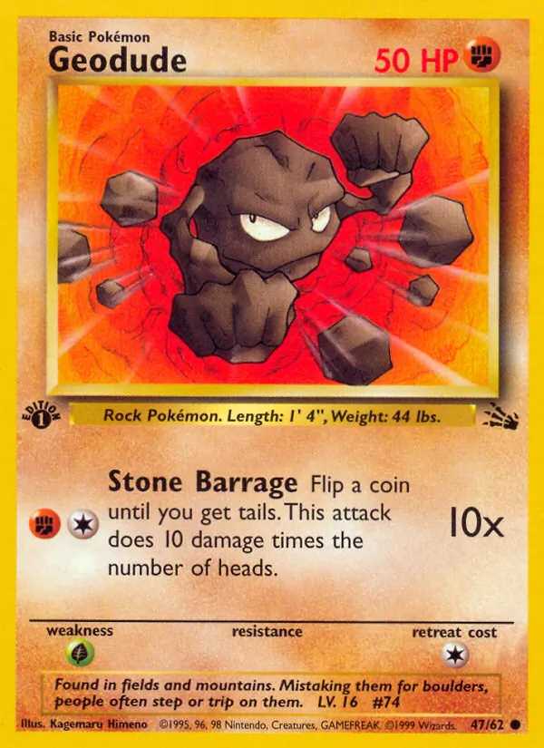 Geodude card from Fossil, number 47/62