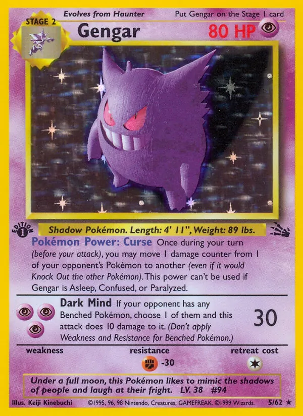 Gengar card from Fossil, number 5/62