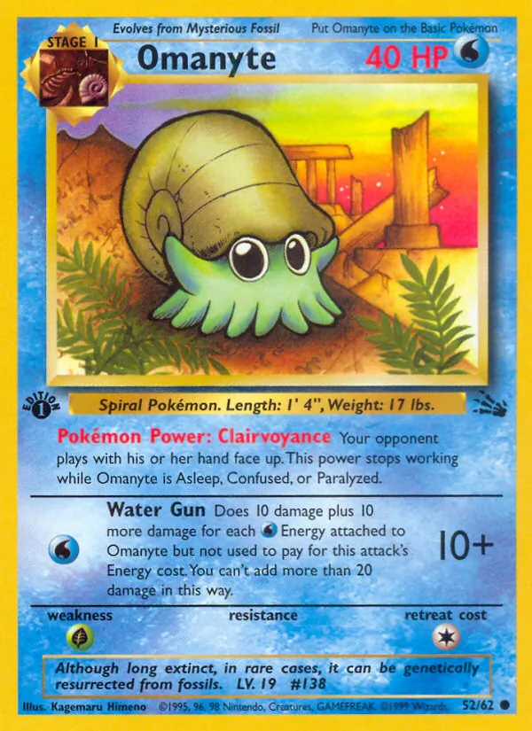 Omanyte card from Fossil, number 52/62