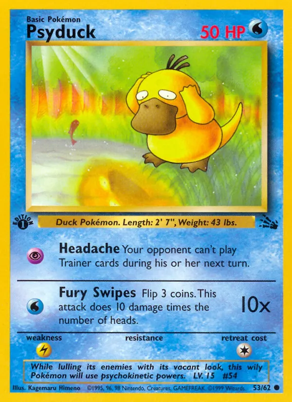 Psyduck card from Fossil, number 53/62