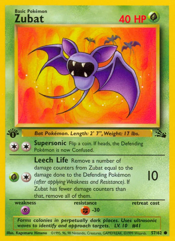 Zubat card from Fossil, number 57/62