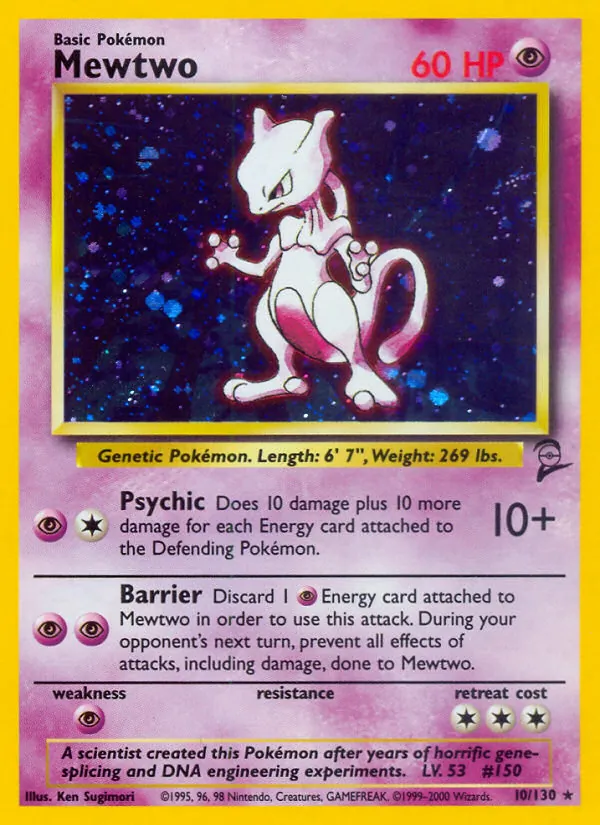 Mewtwo card from Base Set 2, number 10/130
