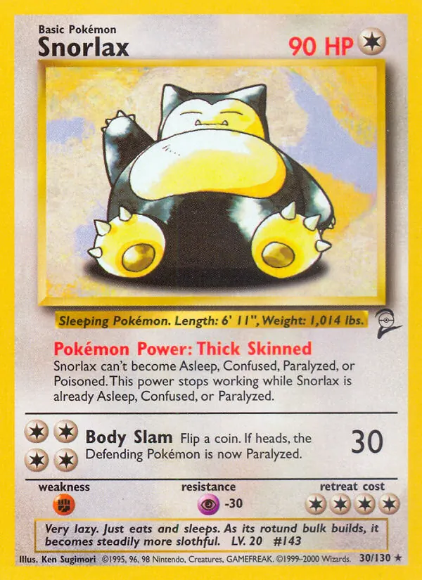 Snorlax card from Base Set 2, number 30/130