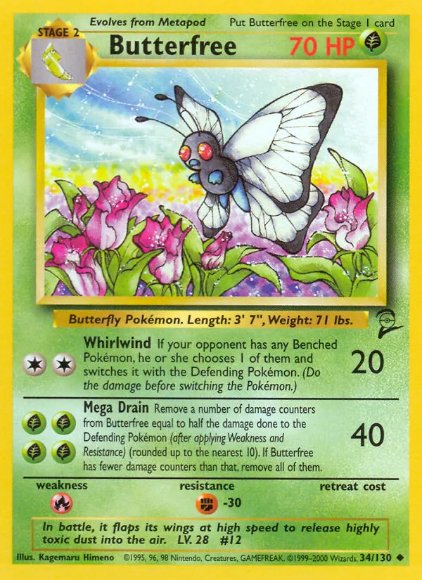 Butterfree card from Base Set 2, number 34/130