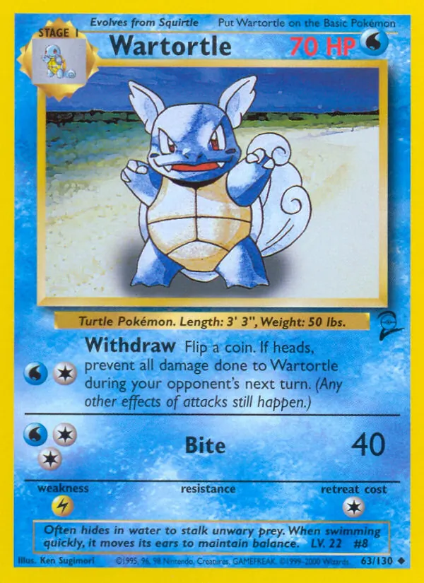 Wartortle card from Base Set 2, number 63/130