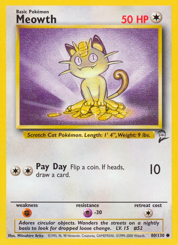 Meowth card from Base Set 2, number 80/130