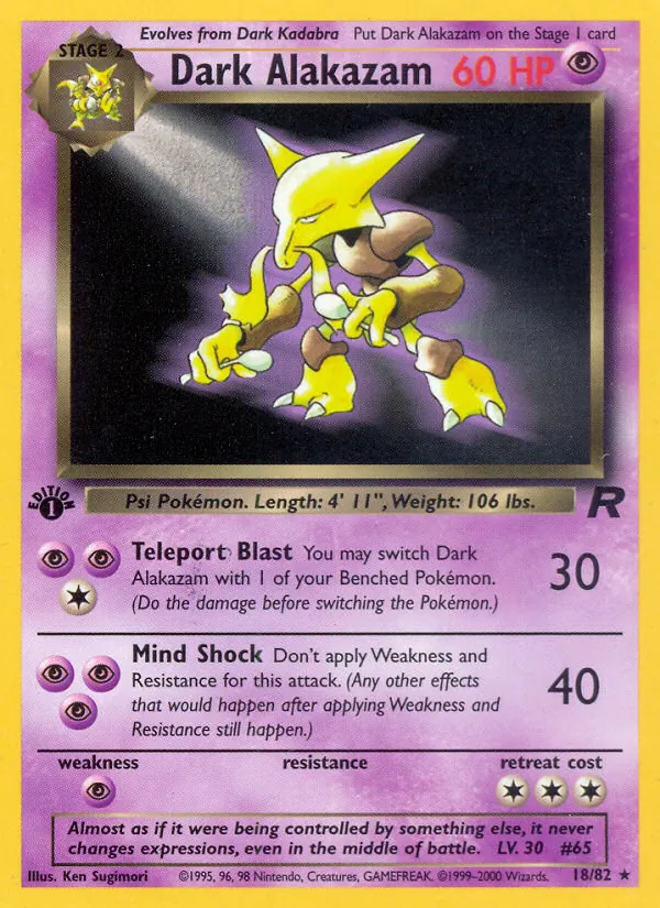 Dark Alakazam card from Team Rocket, number 18/82
