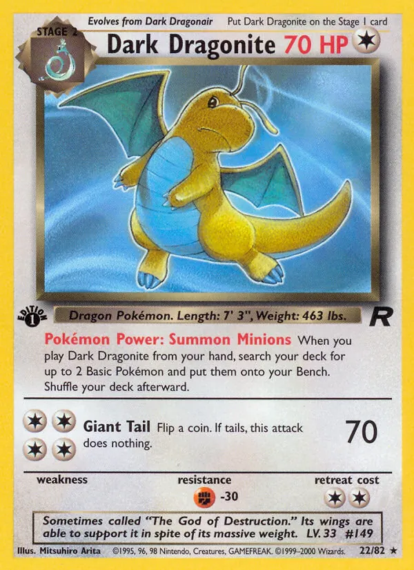 Dark Dragonite card from Team Rocket, number 22/82