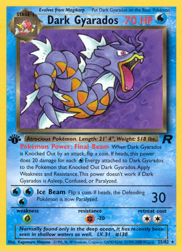 Dark Gyarados card from Team Rocket, number 25/82