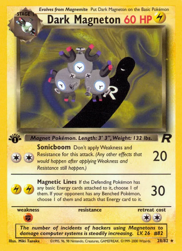 Dark Magneton card from Team Rocket, number 28/82