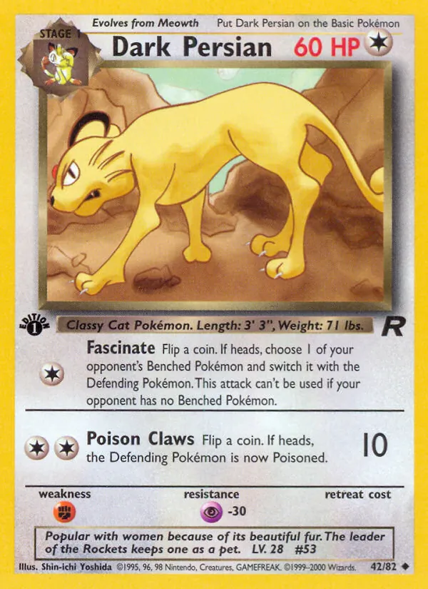 Dark Persian card from Team Rocket, number 42/82