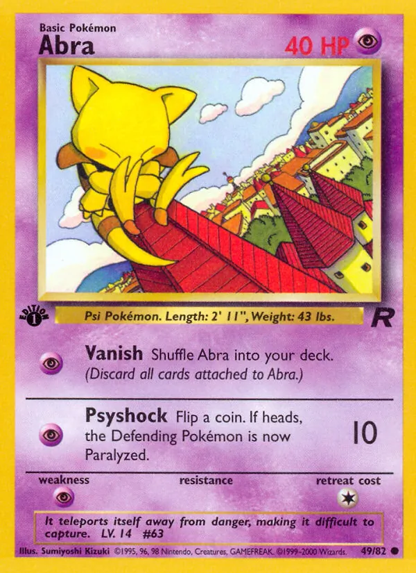 Abra card from Team Rocket, number 49/82