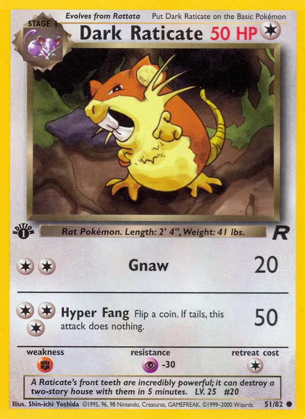 Dark Raticate card from Team Rocket, number 51/82