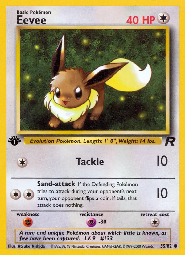 Eevee card from Team Rocket, number 55/82