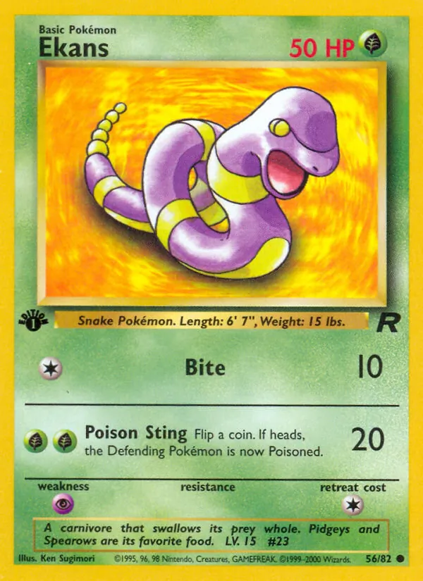 Ekans card from Team Rocket, number 56/82