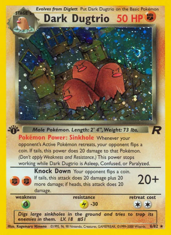 Dark Dugtrio card from Team Rocket, number 6/82