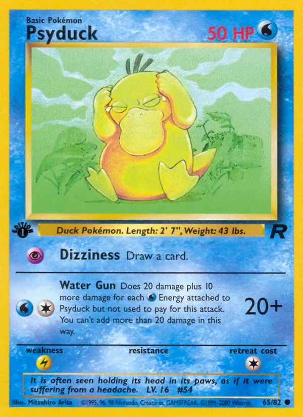 Psyduck card from Team Rocket, number 65/82