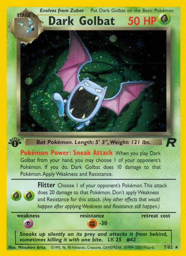 Dark Golbat card from Team Rocket, number 7/82