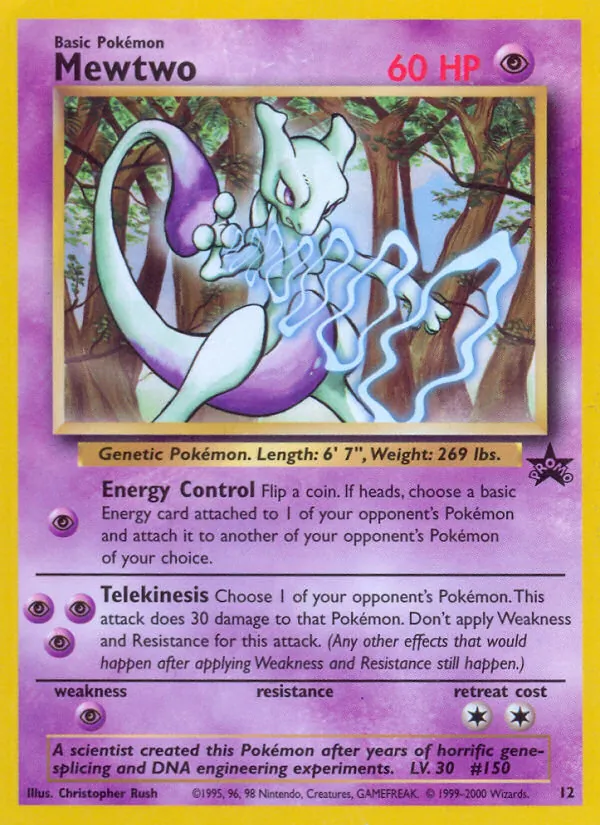 Mewtwo card from Wizards Black Star Promos, number 12/53