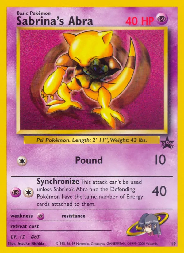 Sabrina's Abra card from Wizards Black Star Promos, number 19/53