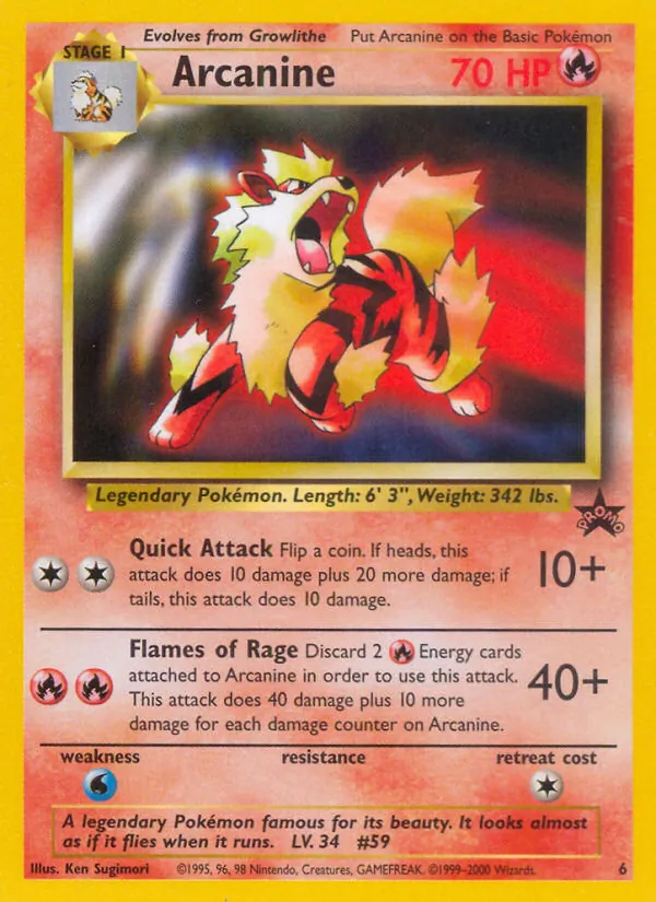 Arcanine card from Wizards Black Star Promos, number 6/53